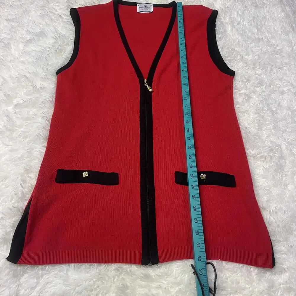 A Sweetree Original Red and Black Sleeveless Cardigan Vest USA